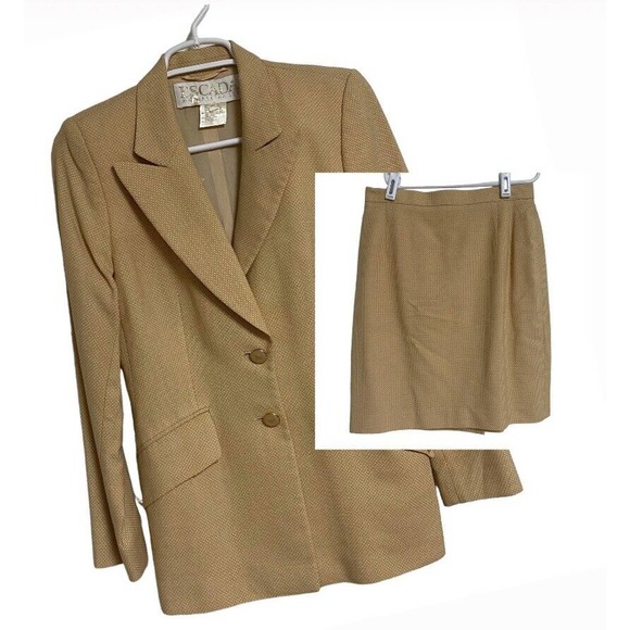 Escada Margaretha Ley Womens Wool Silk Blend Skirt Suit Size 36 Gold Yellow
